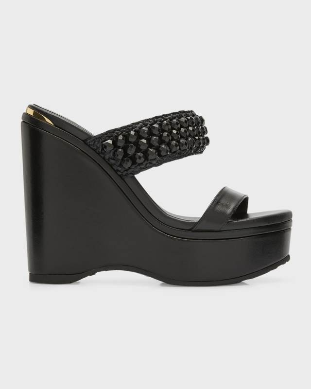 Amoure Beaded Two-Band Wedge Sandals